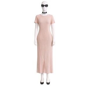 VTG Pink Midi Dress Short Sleeve Sheer Lace Neckline Button Lace Buttons Size 16